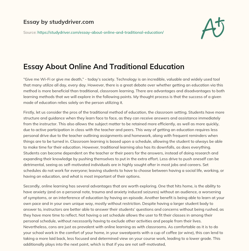 Essay about Online and Traditional Education essay