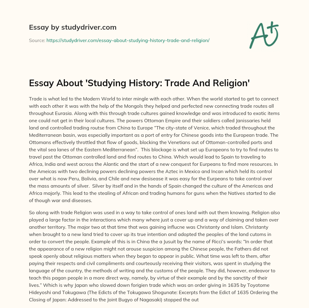 Essay about ‘Studying History: Trade and Religion’ essay