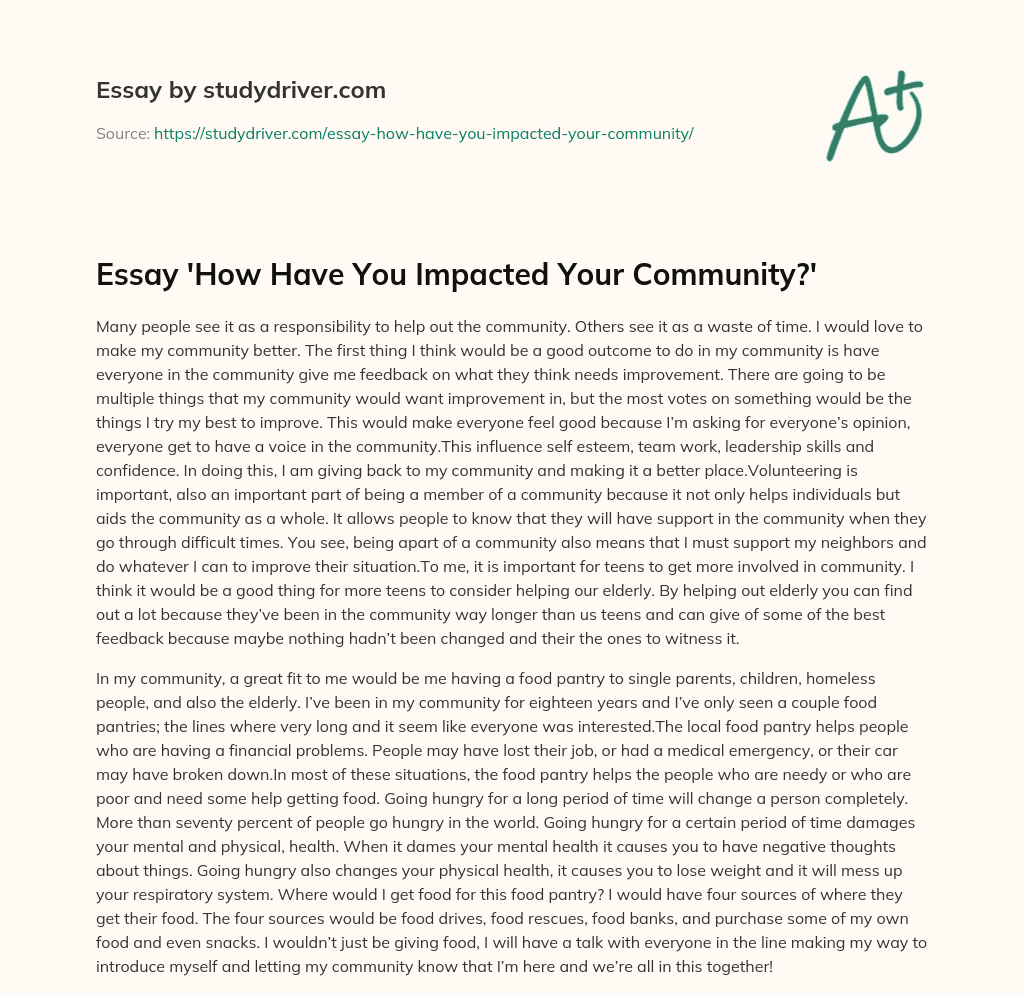 Essay ‘How have you Impacted your Community?’ essay
