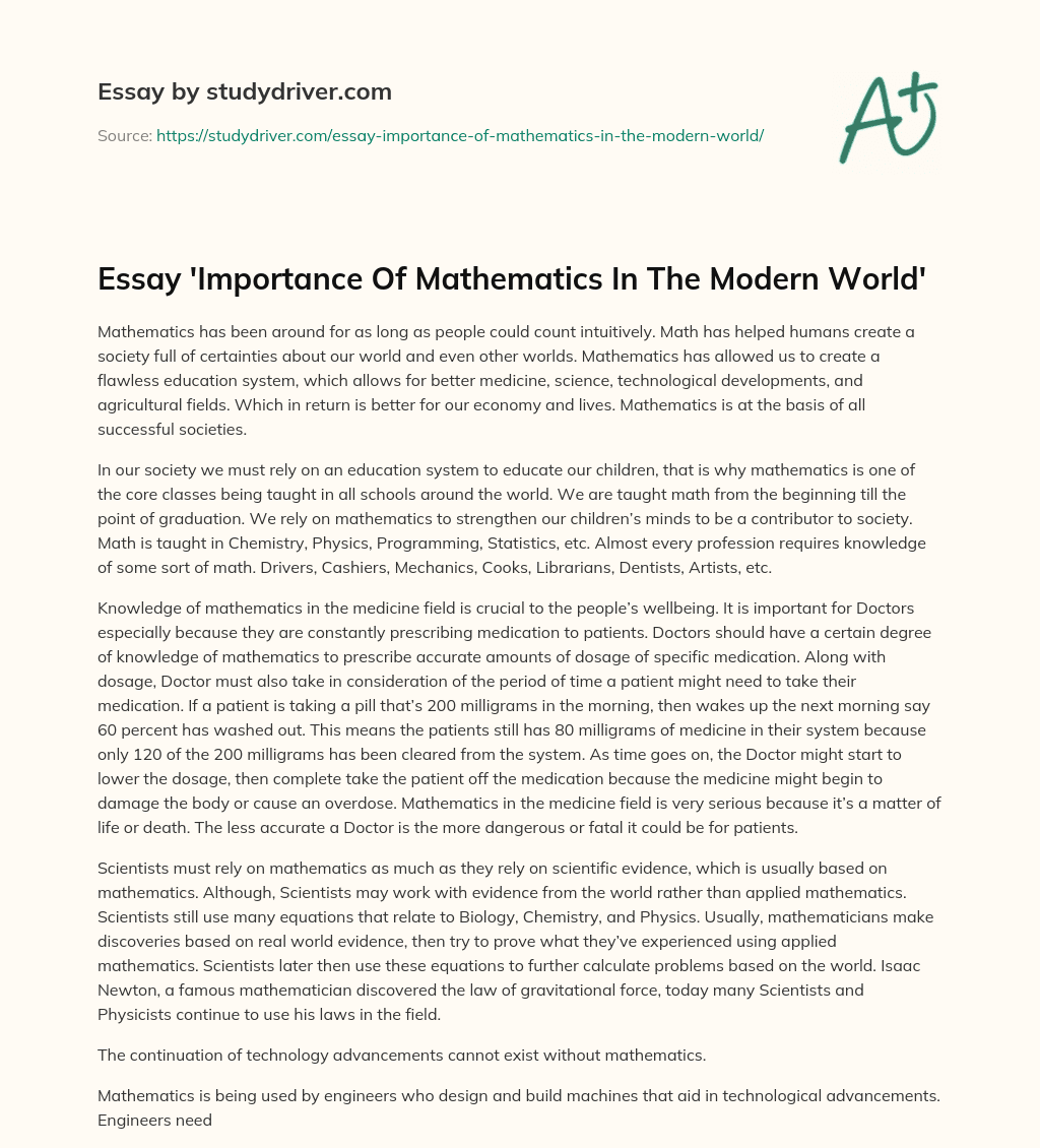 Essay ‘Importance of Mathematics in the Modern World’ essay