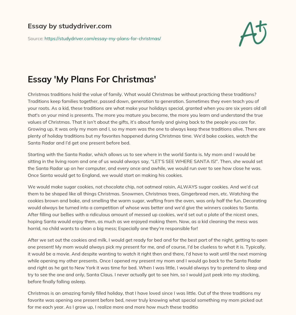 Essay ‘My Plans for Christmas’ essay