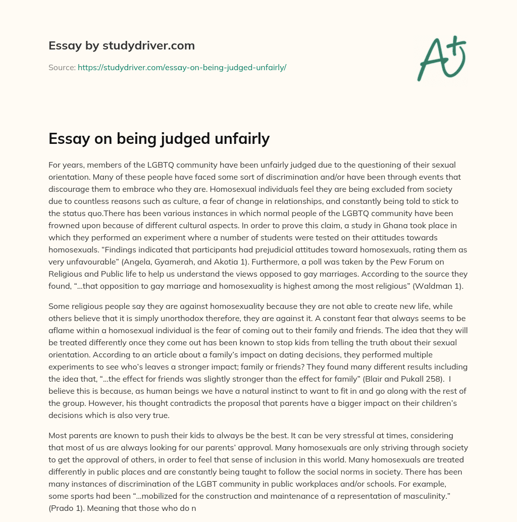 Essay on being Judged Unfairly essay
