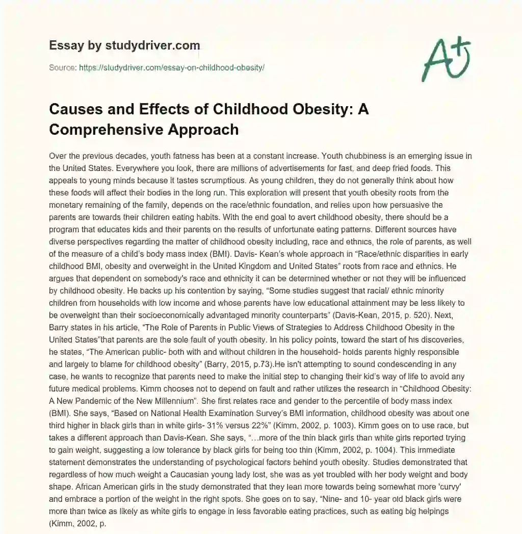 Causes and Effects of Childhood Obesity: a Comprehensive Approach essay