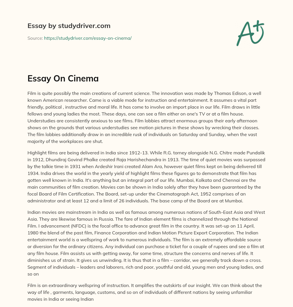 Essay on Cinema essay