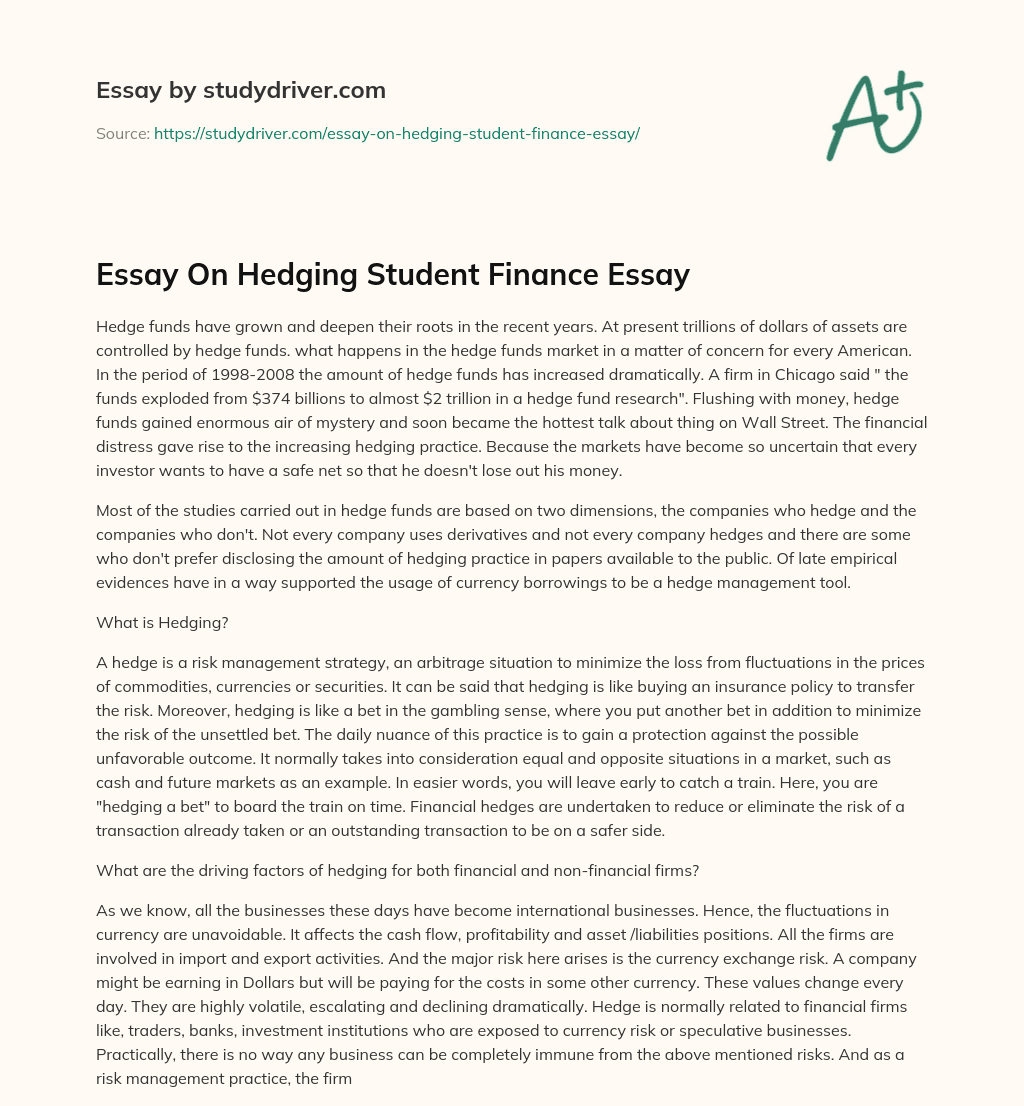 Essay on Hedging Student Finance Essay essay