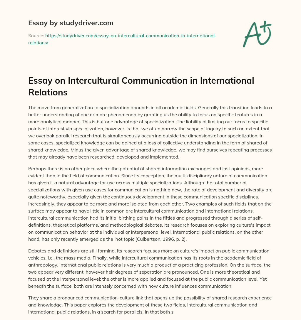 Essay on Intercultural Communication in International Relations  essay