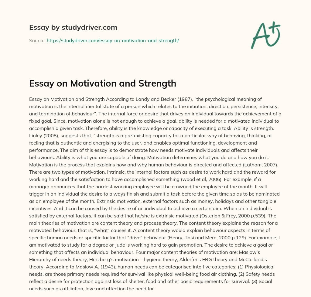 Essay on Motivation and Strength essay
