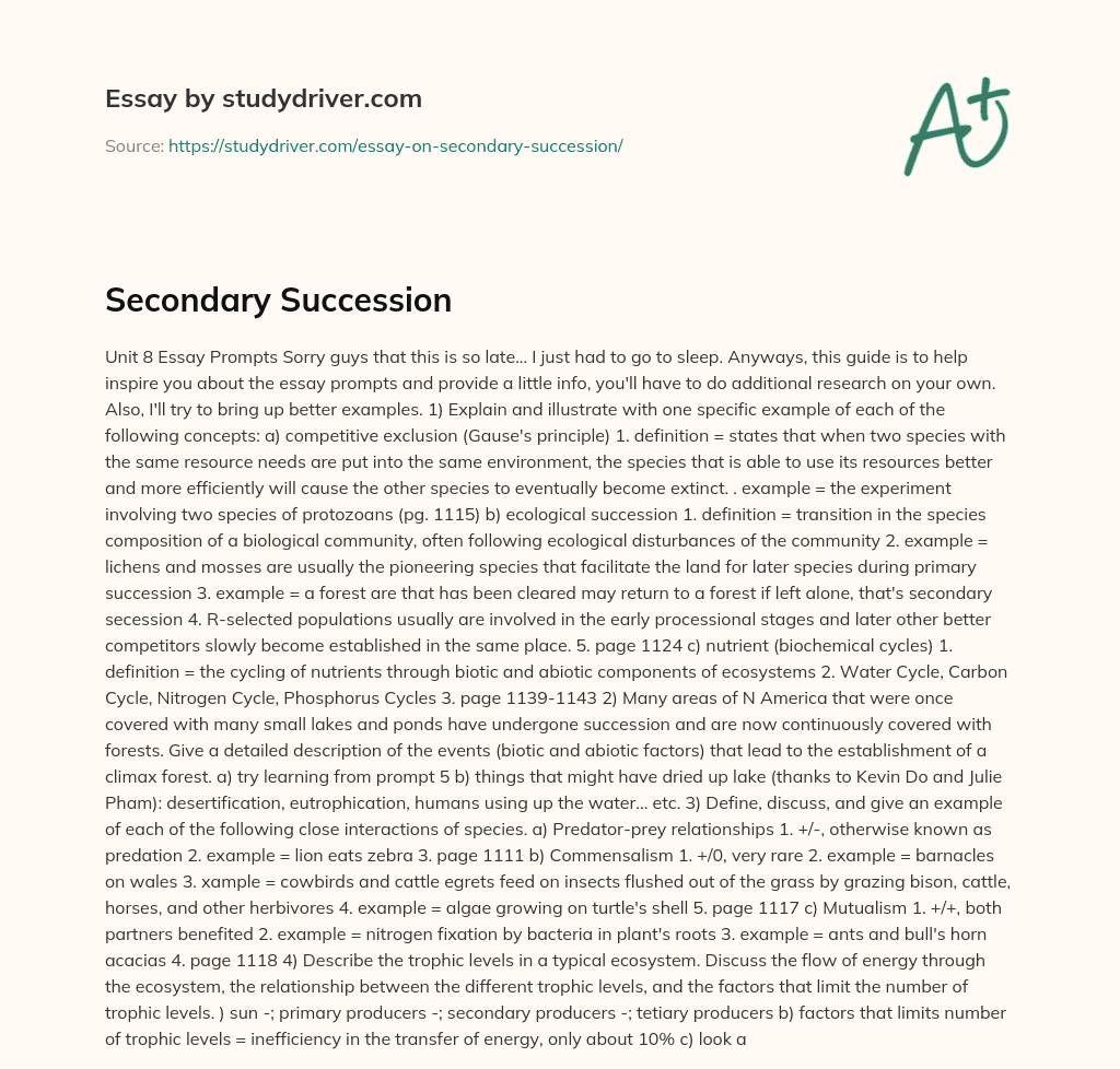 Secondary Succession essay