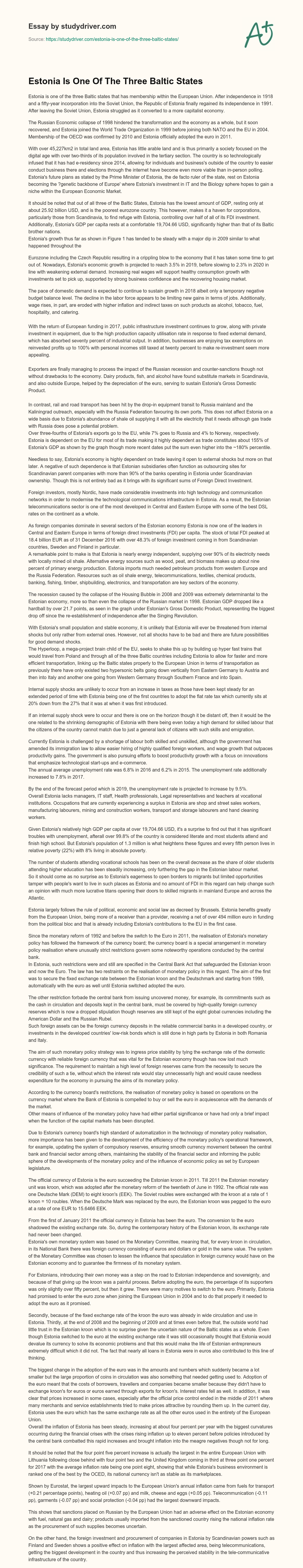 Estonia is One of the Three Baltic States essay