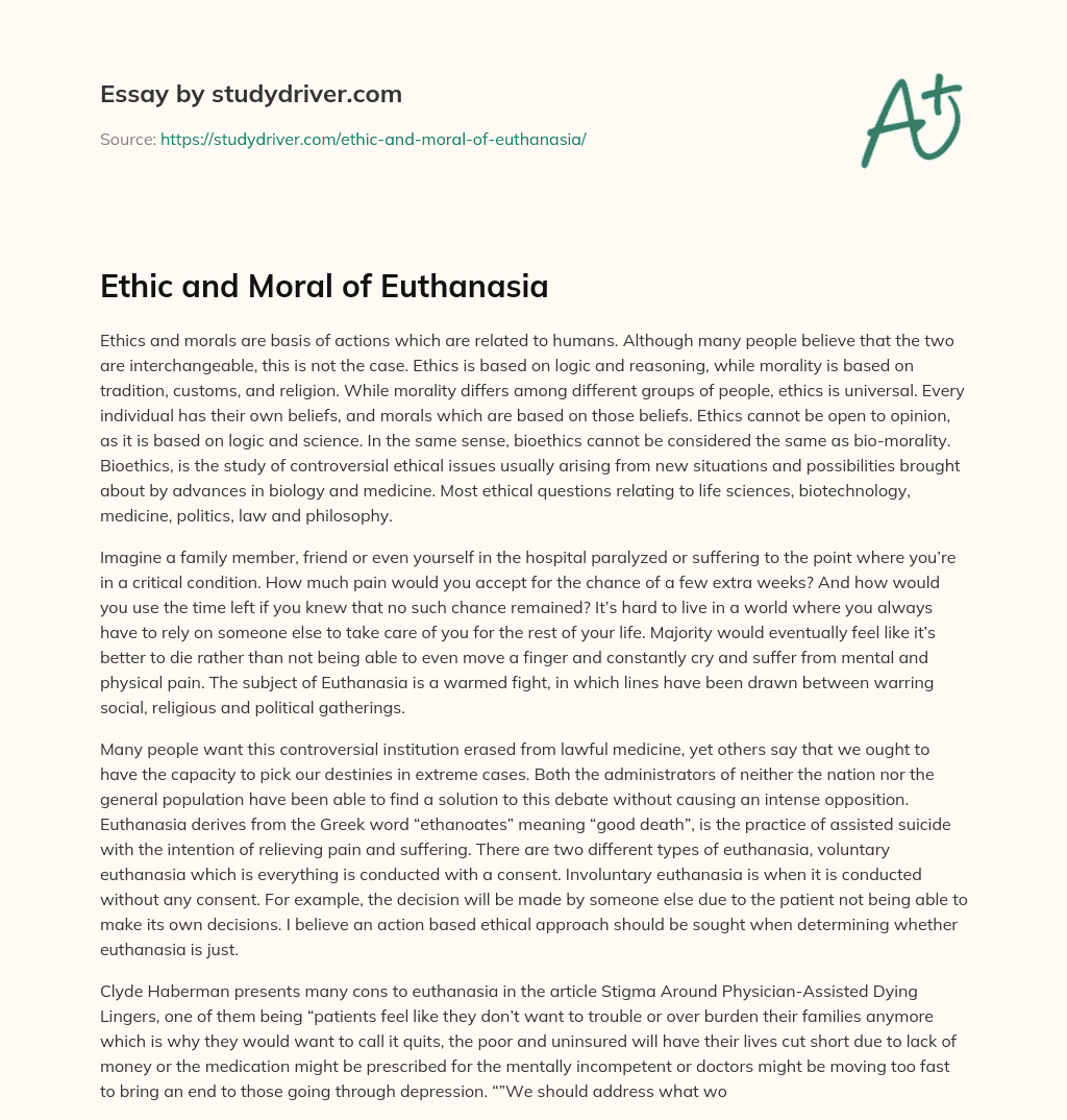 Ethic and Moral of Euthanasia essay