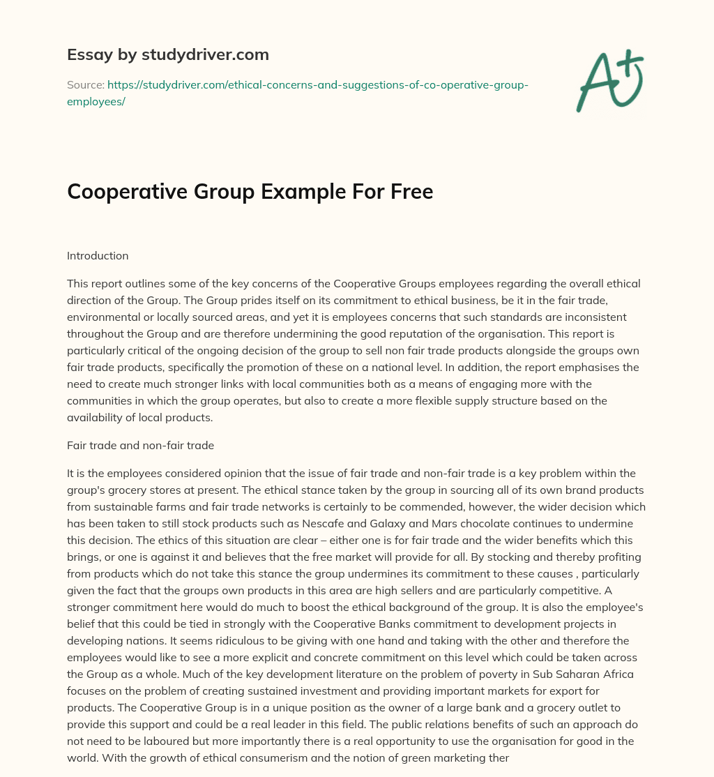 Cooperative Group Example for Free essay
