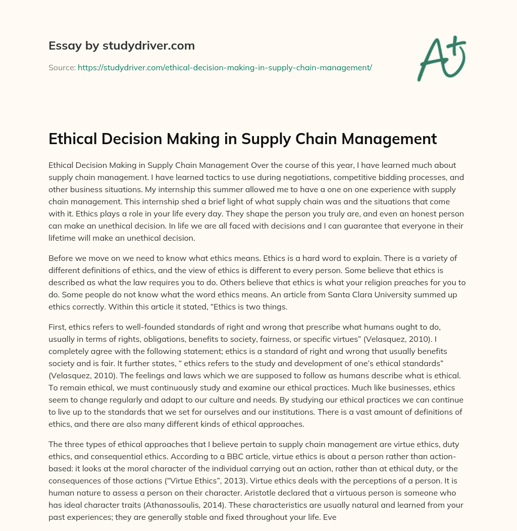 Ethical Decision Making in Supply Chain Management essay