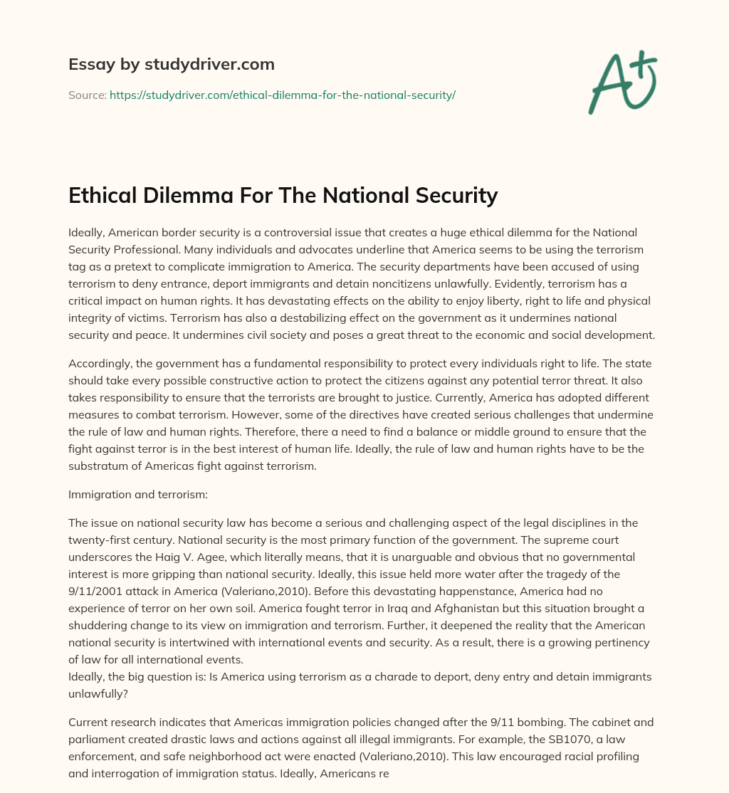 Ethical Dilemma for the National Security essay