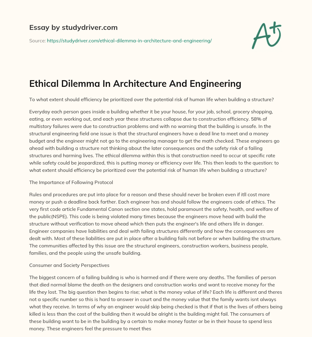 Ethical Dilemma in Architecture and Engineering essay