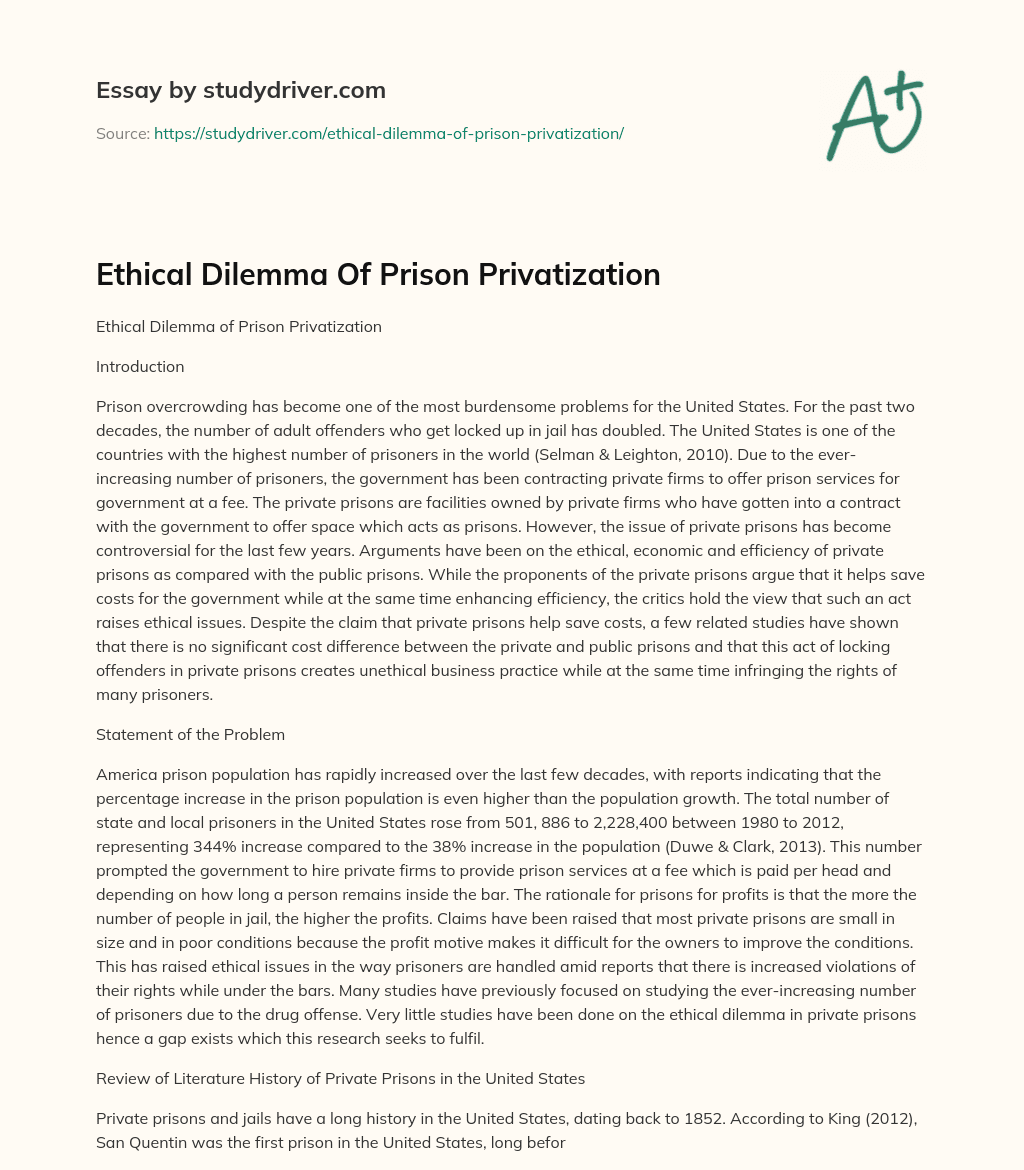 Ethical Dilemma of Prison Privatization essay