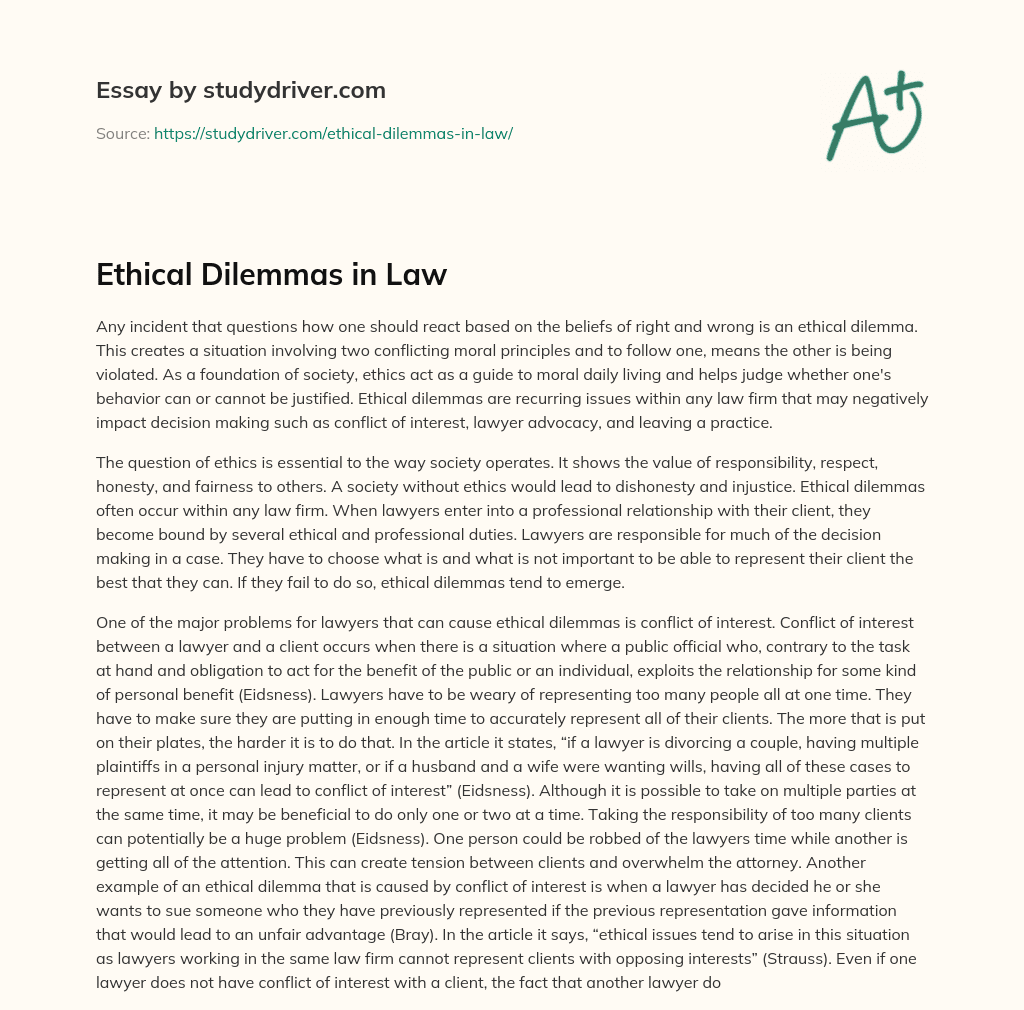 Ethical Dilemmas in Law essay