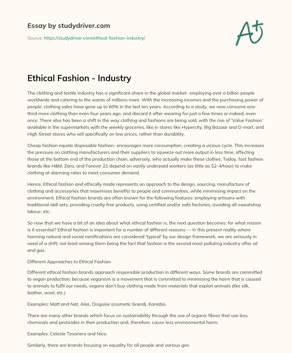 Ethical Fashion – Industry essay