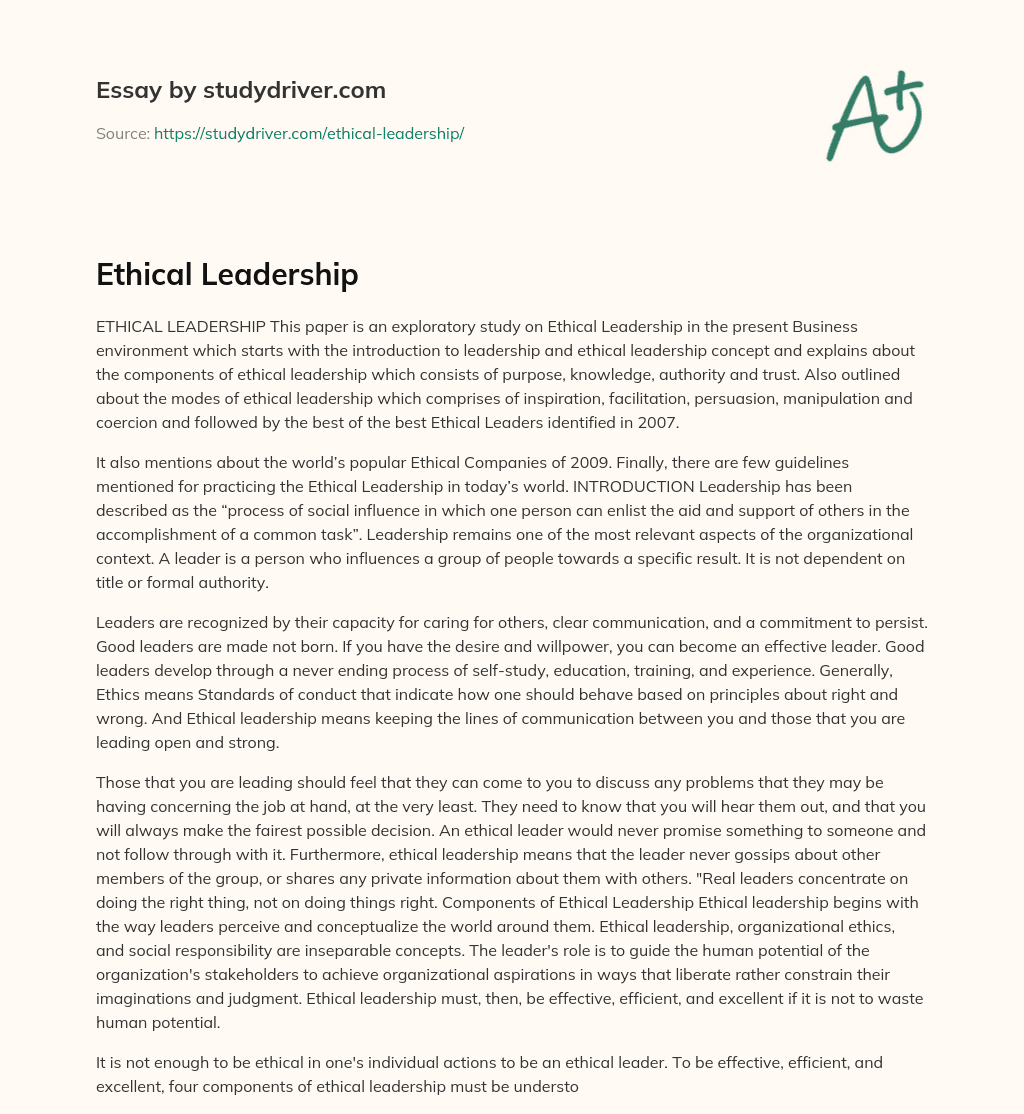 Ethical Leadership essay