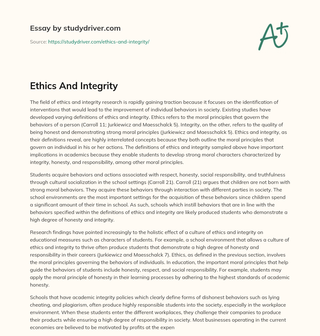 Ethics and Integrity essay
