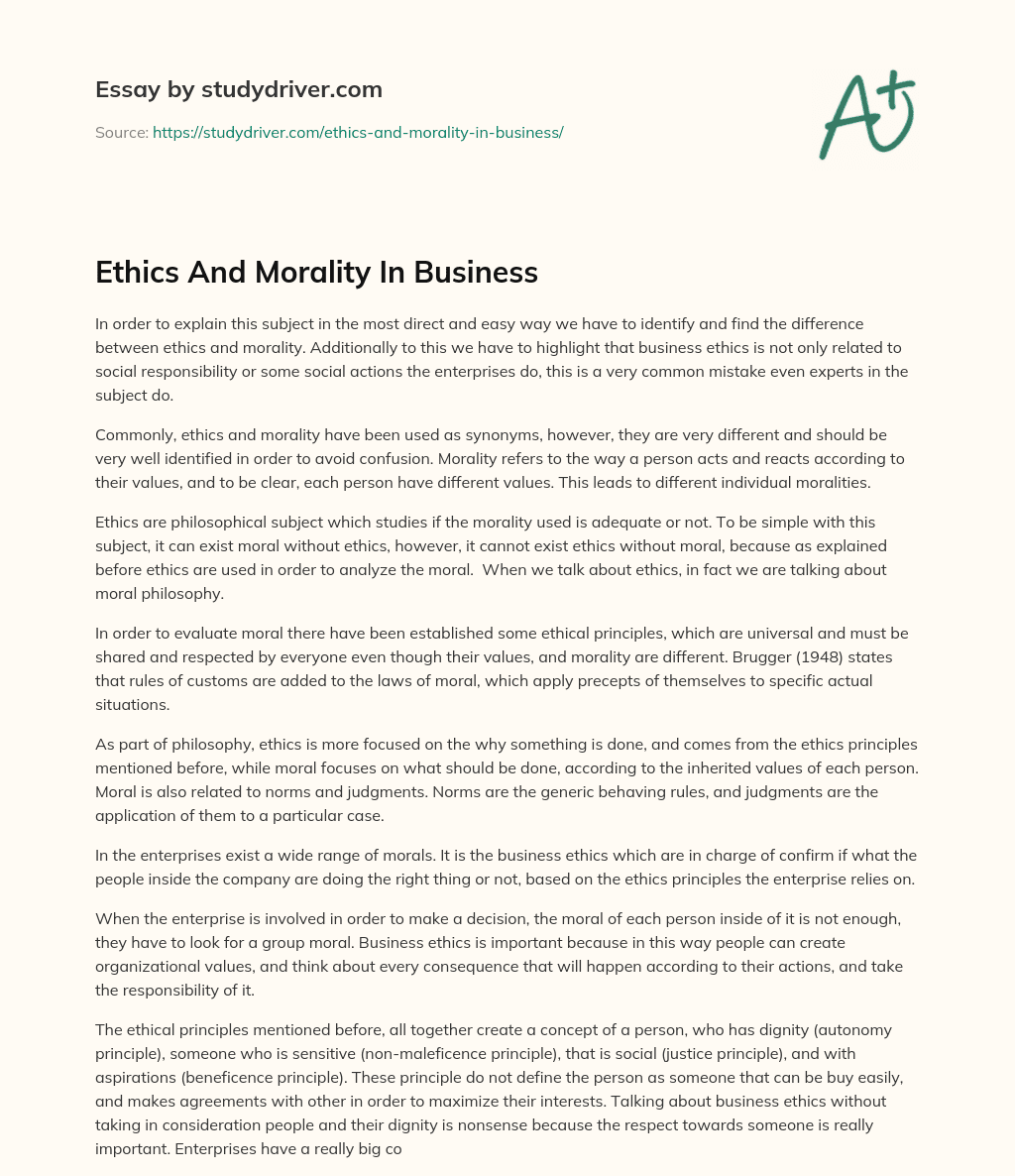 Ethics and Morality in Business essay