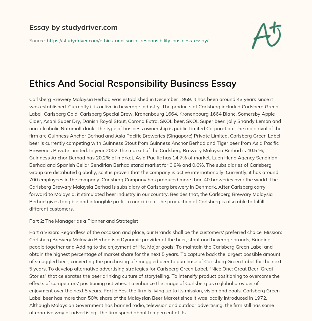 Ethics and Social Responsibility Business Essay essay