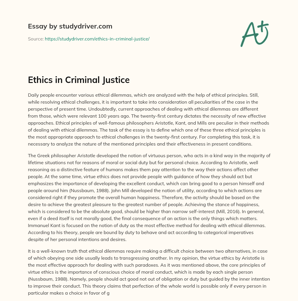 Ethics in Criminal Justice essay