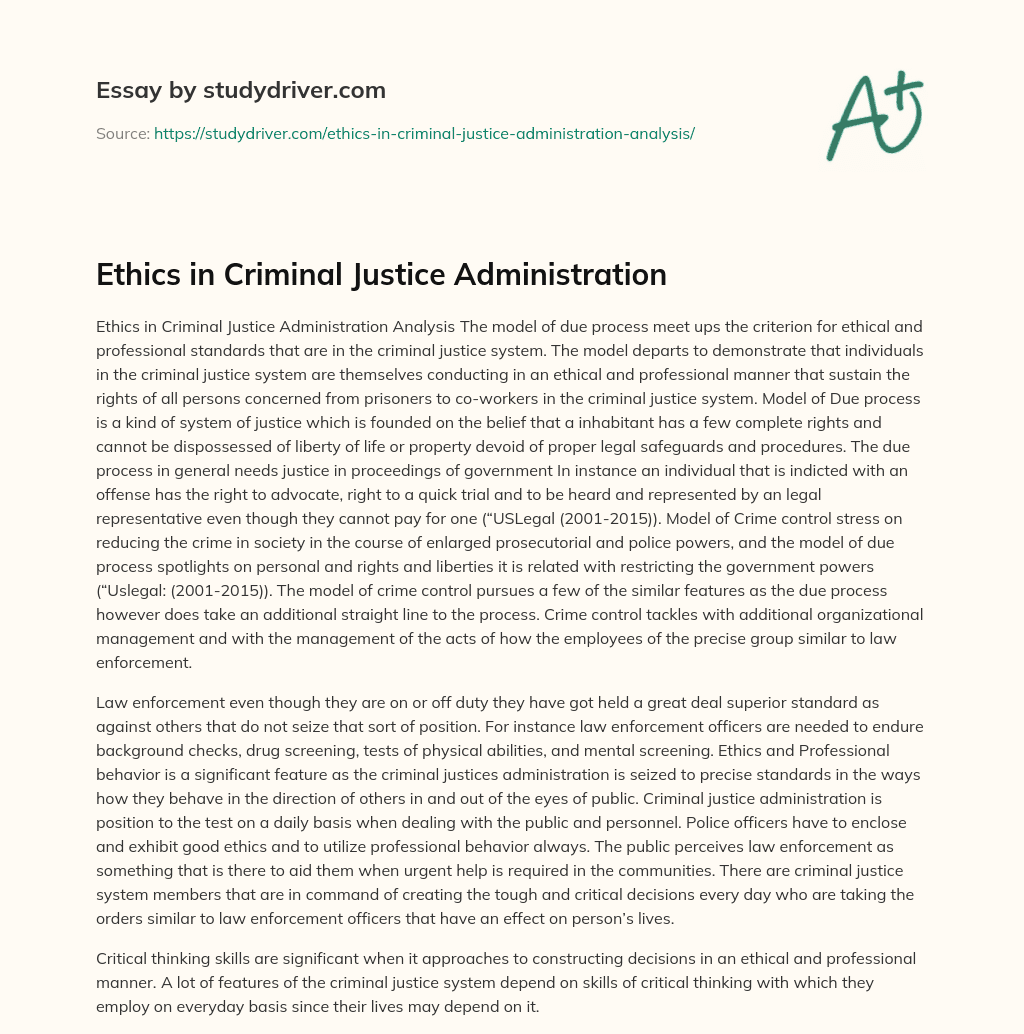 Ethics in Criminal Justice Administration essay