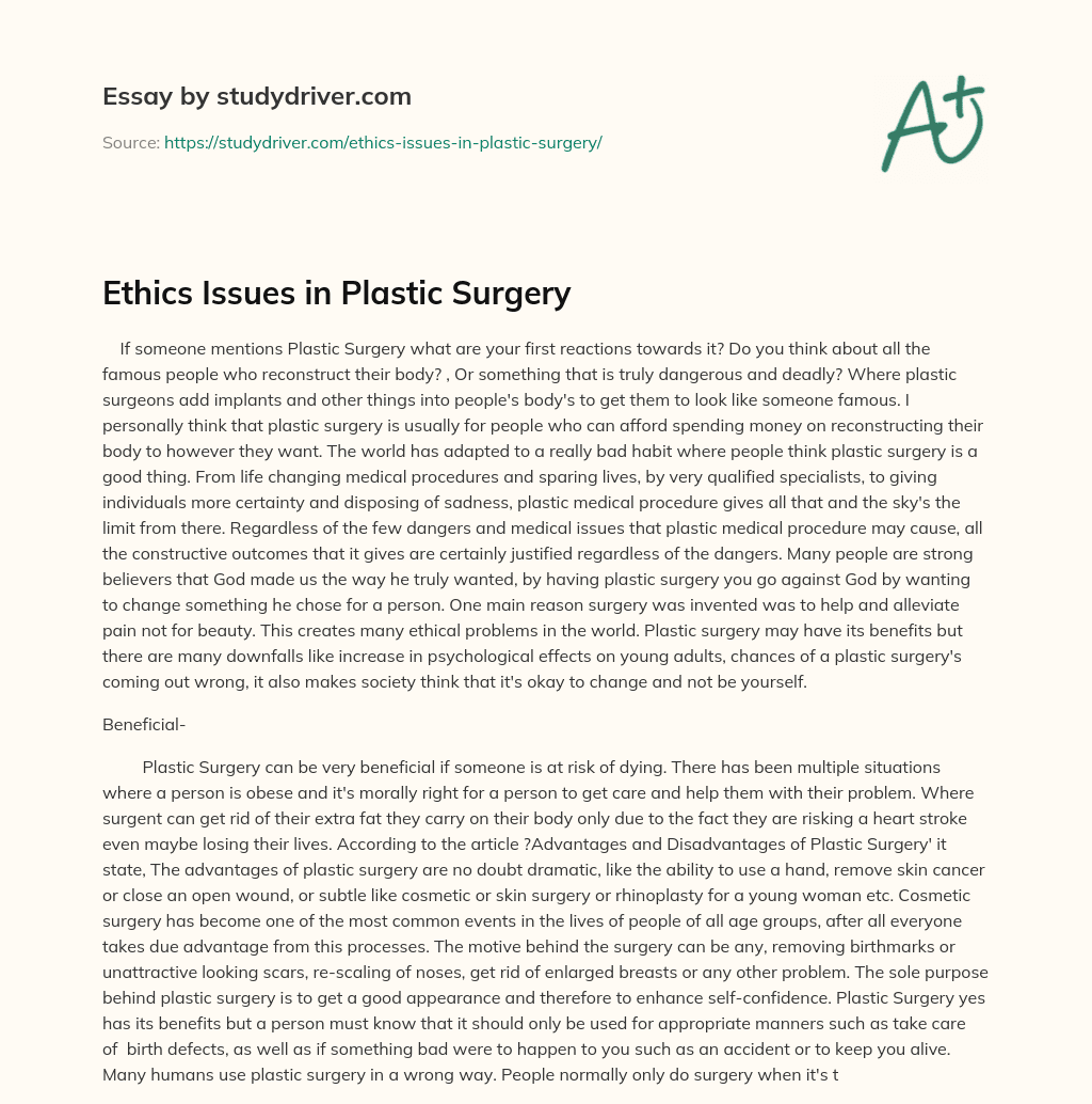 Ethics Issues in Plastic Surgery essay