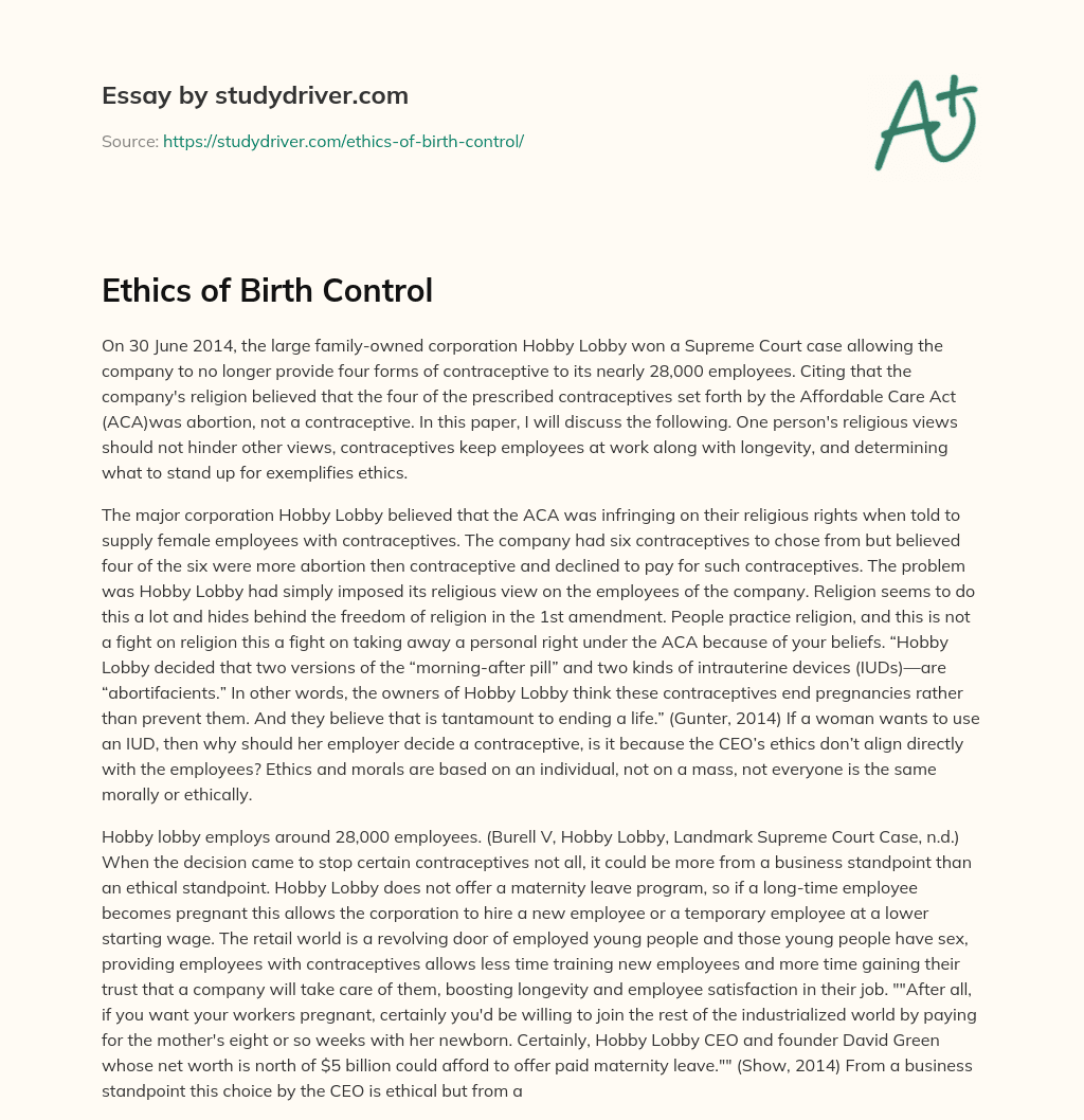 Ethics of Birth Control essay