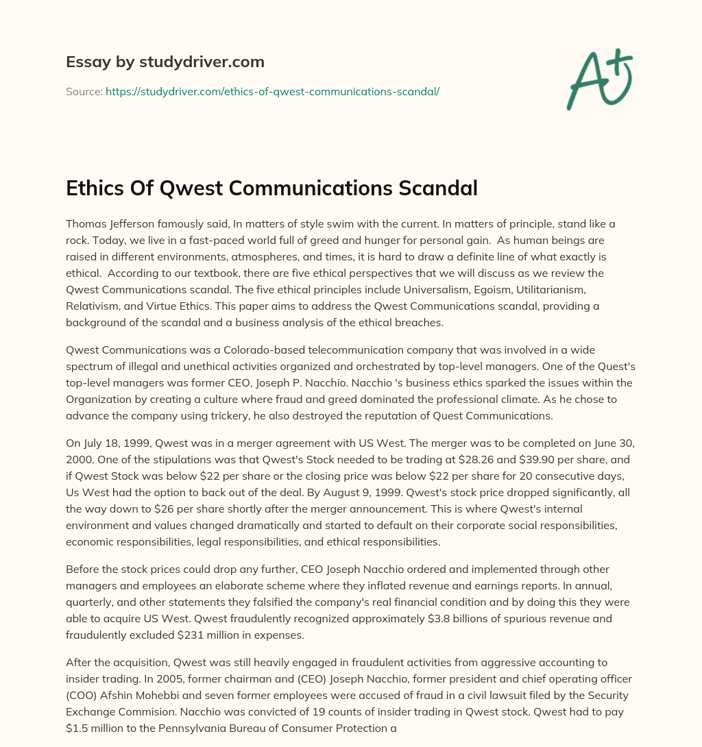 Ethics of Qwest Communications Scandal essay