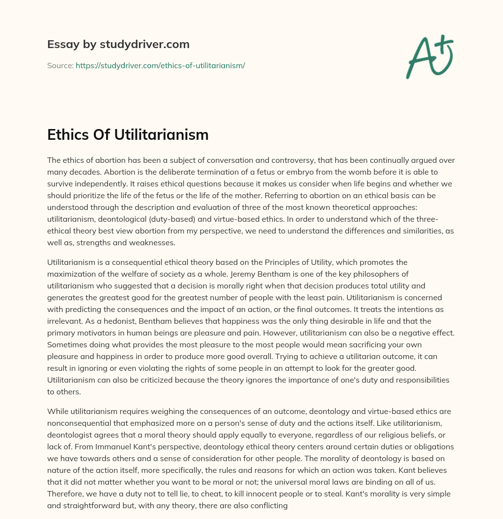 Ethics of Utilitarianism essay