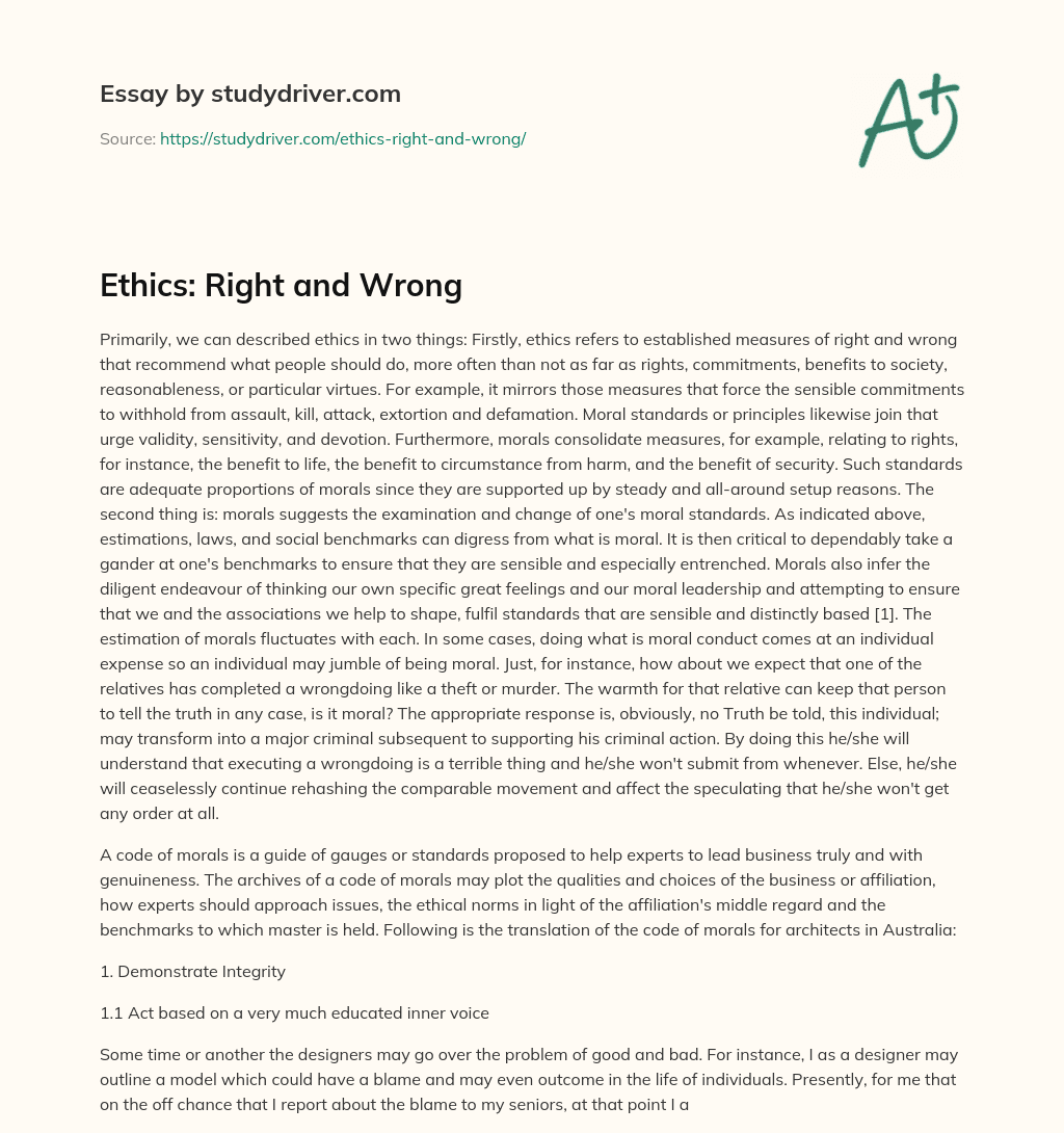 Ethics: Right and Wrong essay