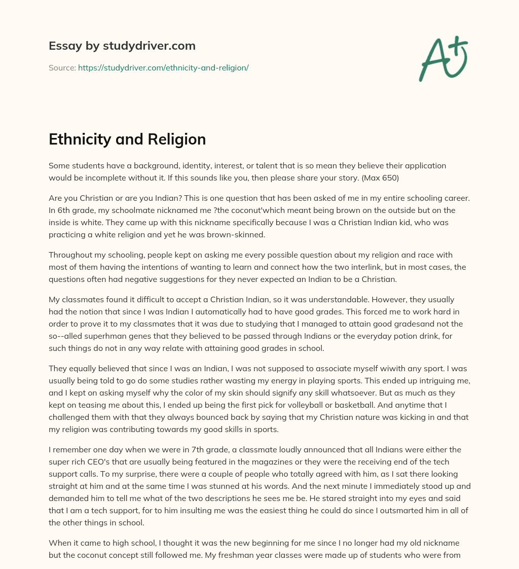 Ethnicity and Religion essay