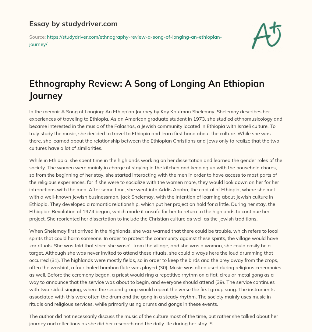 Ethnography Review: a Song of Longing an Ethiopian Journey essay