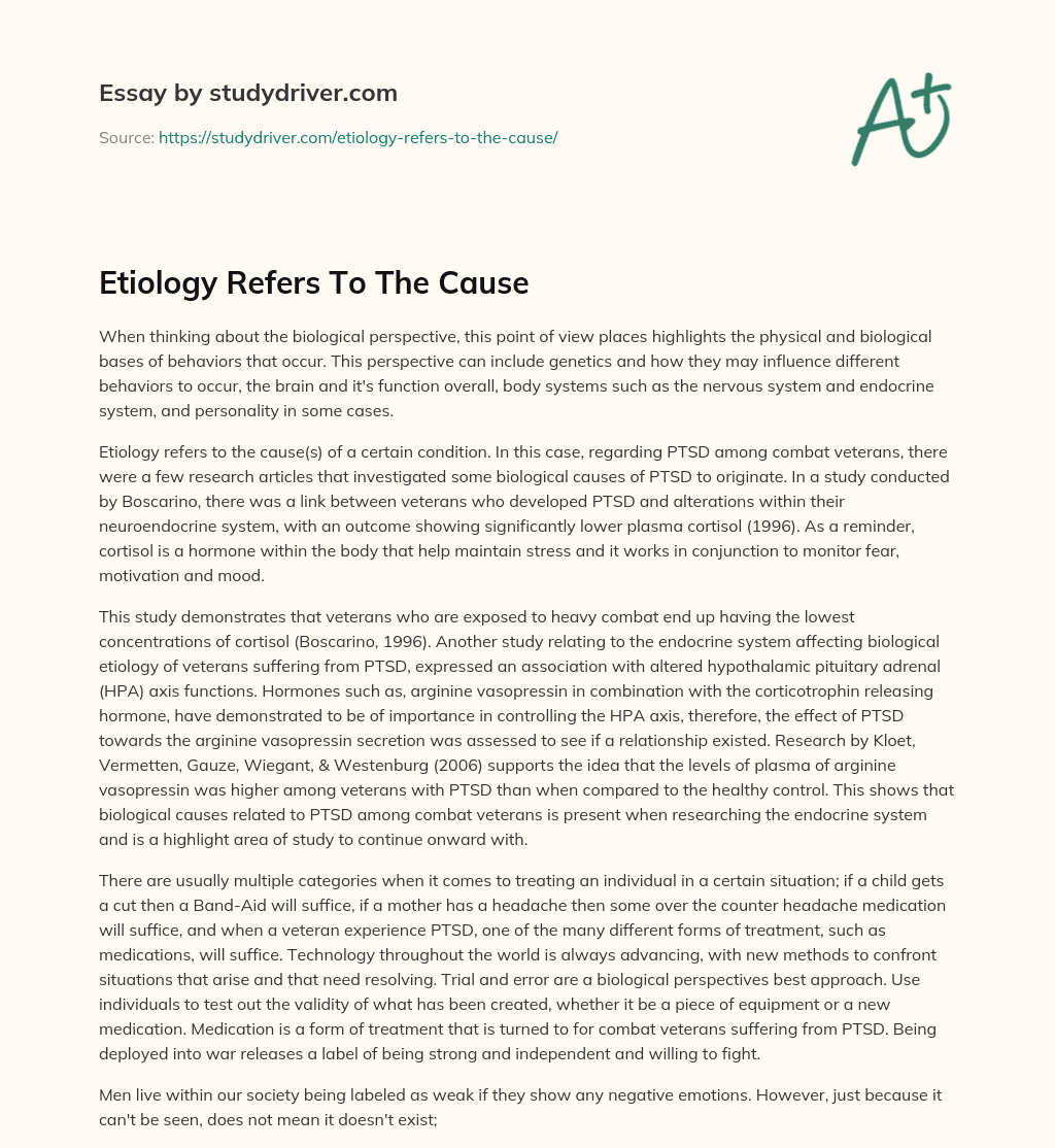 Etiology Refers to the Cause essay