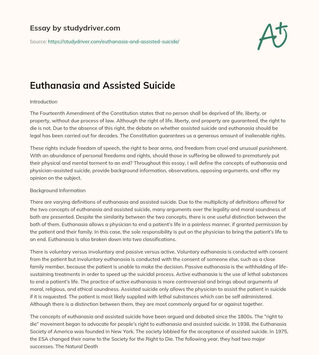 Euthanasia and Assisted Suicide essay