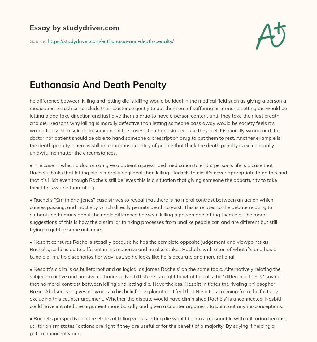 Euthanasia and Death Penalty essay