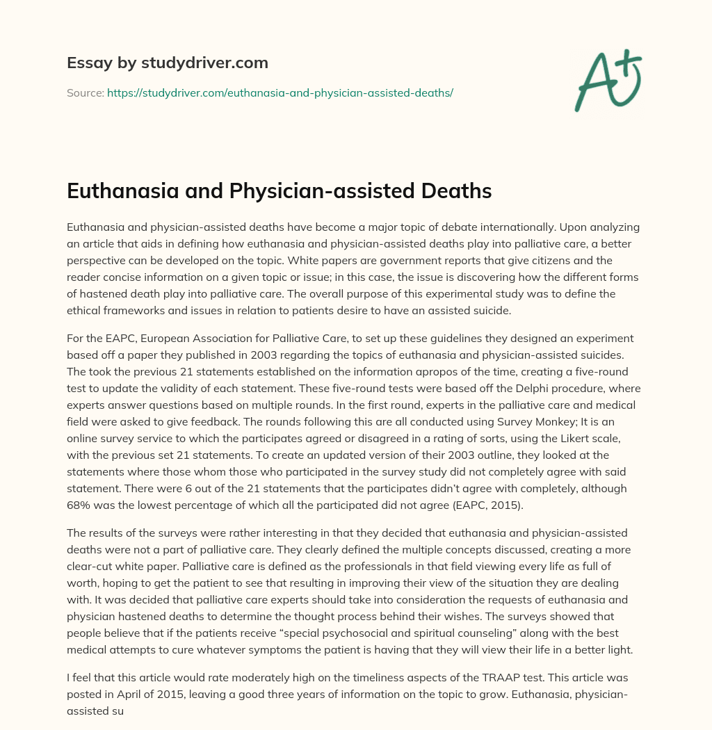 Euthanasia and Physician-assisted Deaths essay