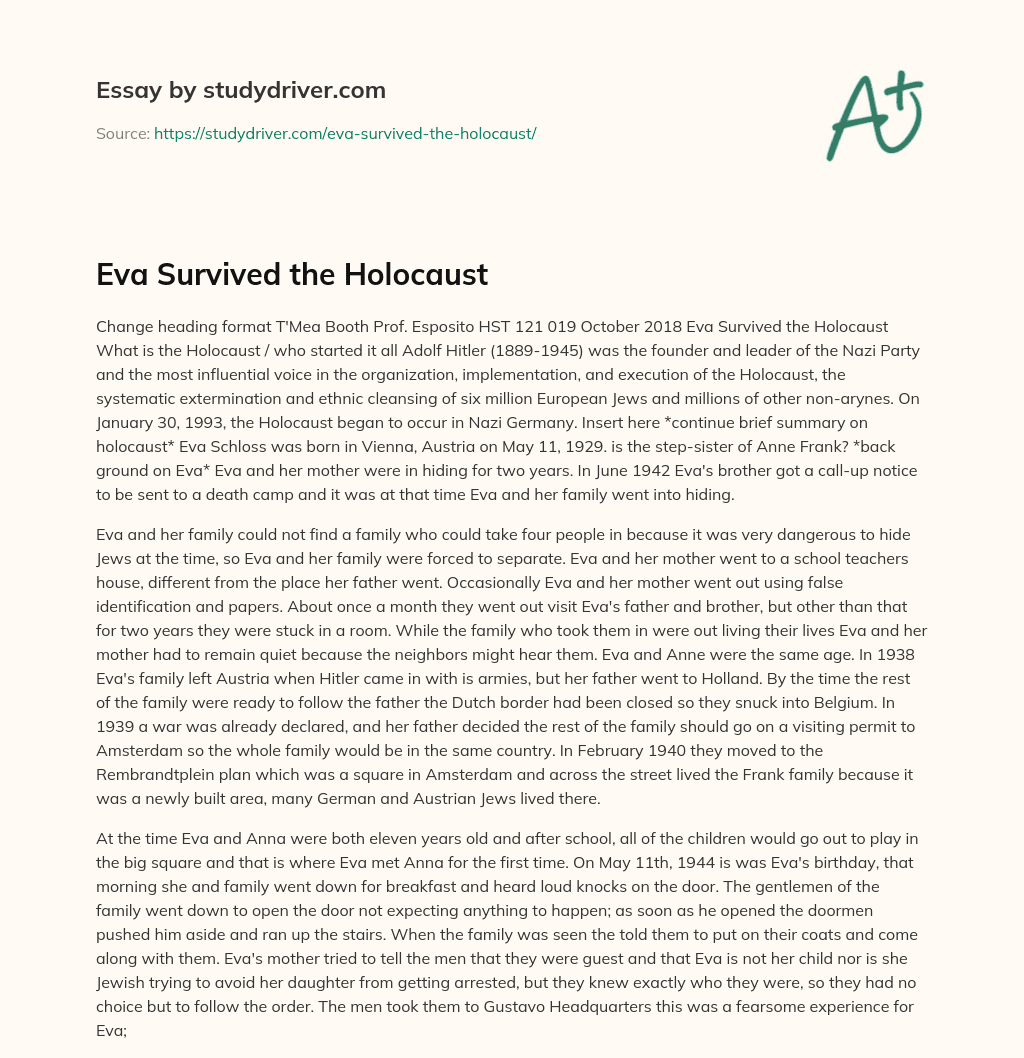 Eva Survived the Holocaust essay
