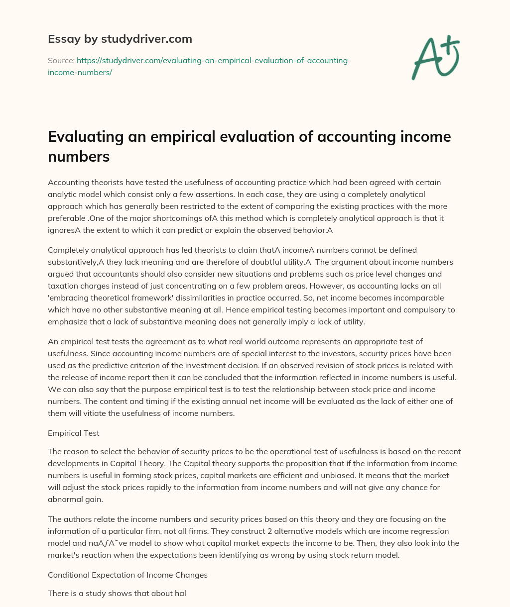 Evaluating an Empirical Evaluation of Accounting Income Numbers essay