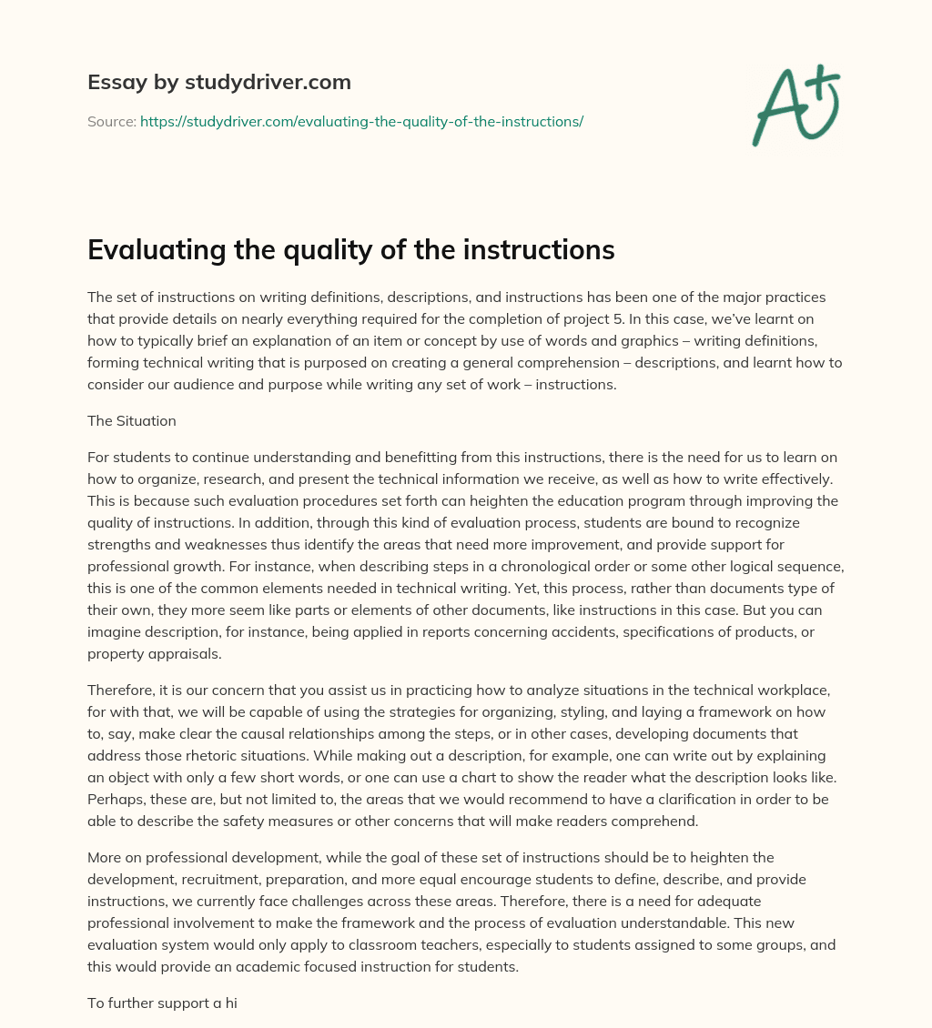 Evaluating the Quality of the Instructions essay