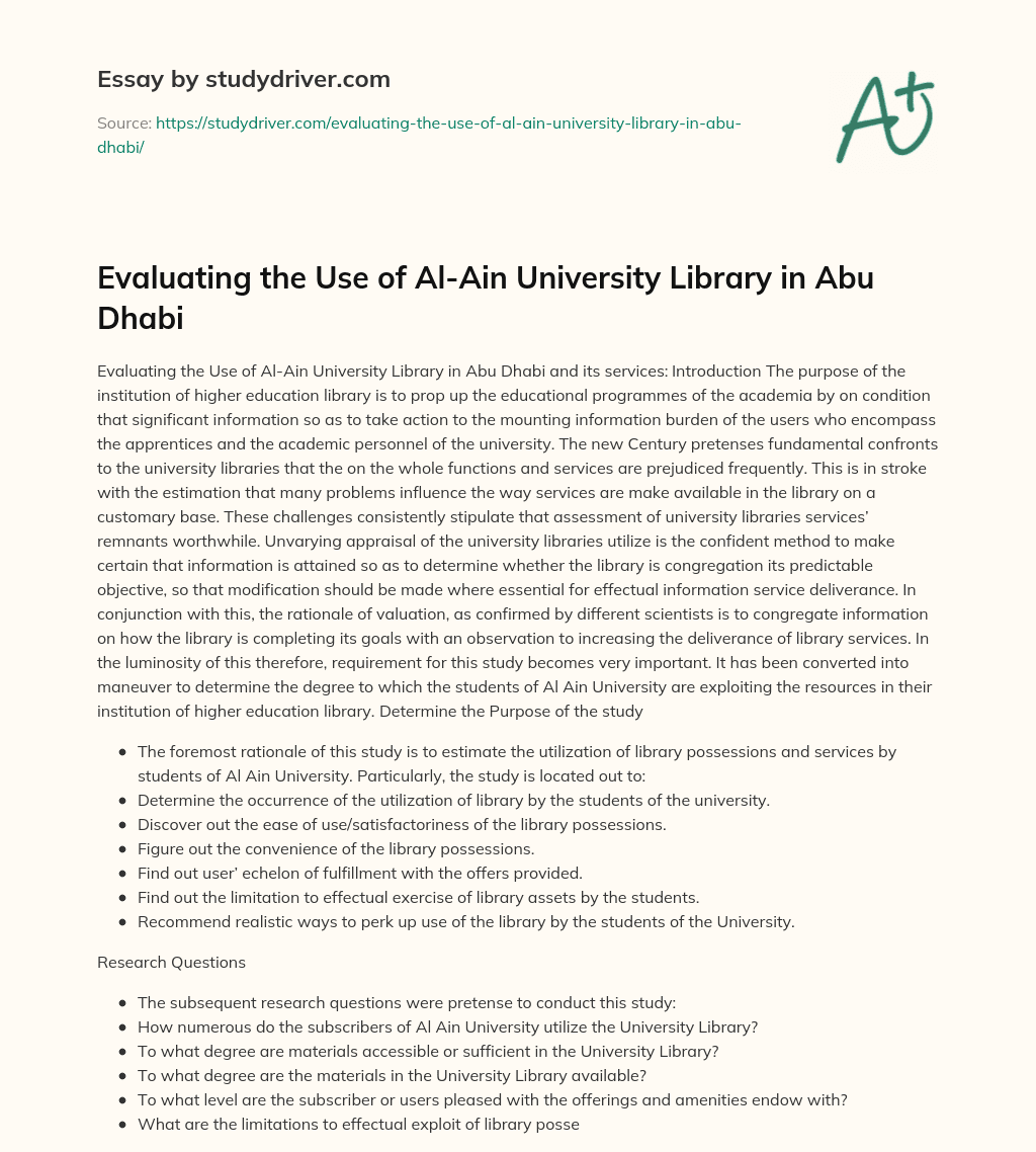 Evaluating the Use of Al-Ain University Library in Abu Dhabi essay