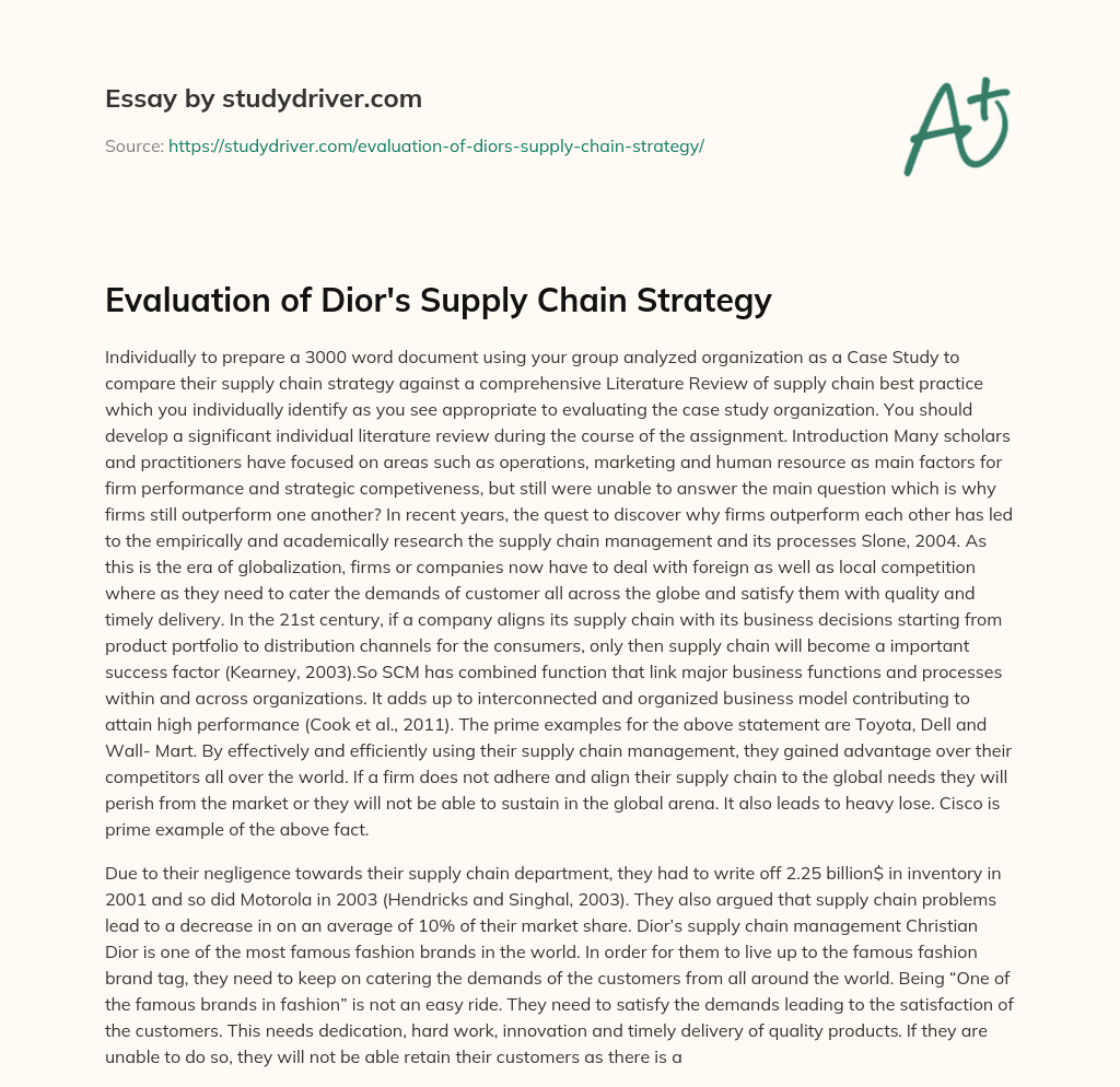 Evaluation of Dior’s Supply Chain Strategy essay