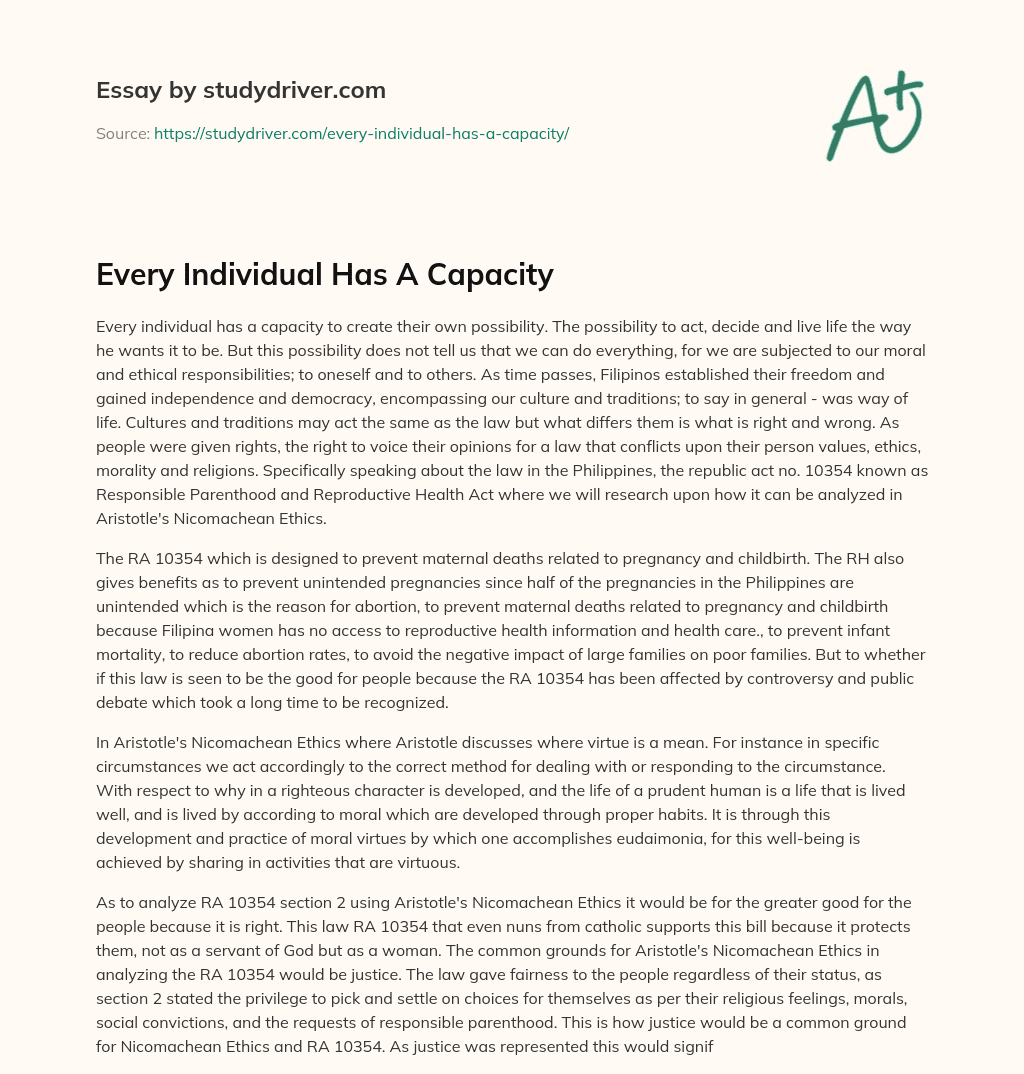 Every Individual has a Capacity essay