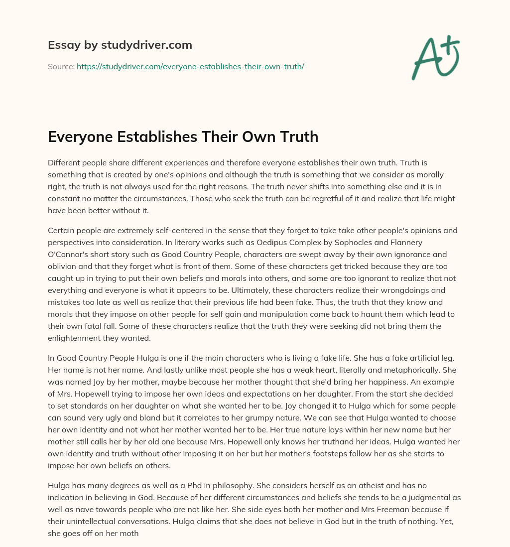 Everyone Establishes their own Truth essay