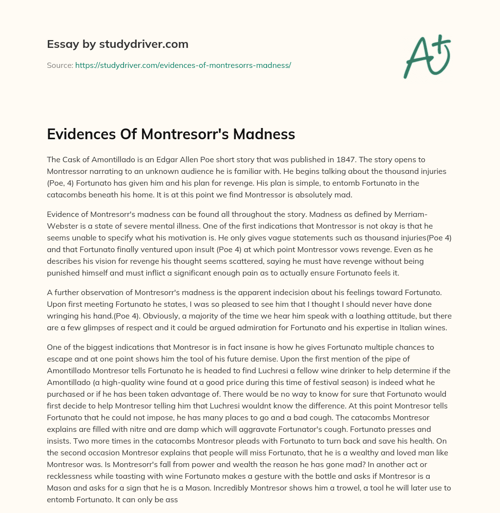 Evidences of Montresorr’s Madness essay