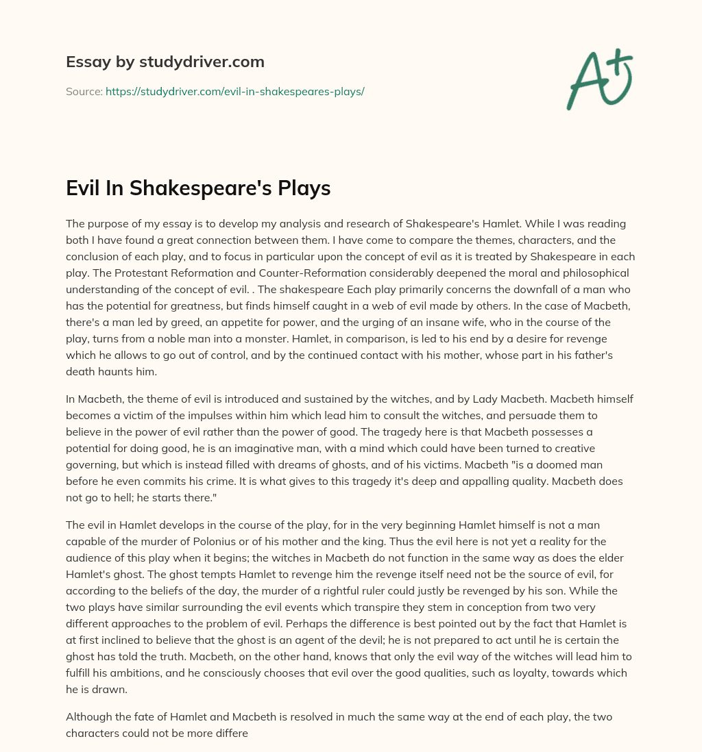 Evil in Shakespeare’s Plays essay