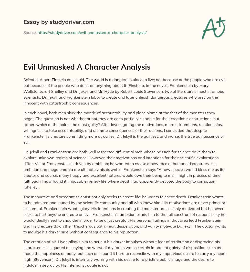 Evil Unmasked a Character Analysis essay