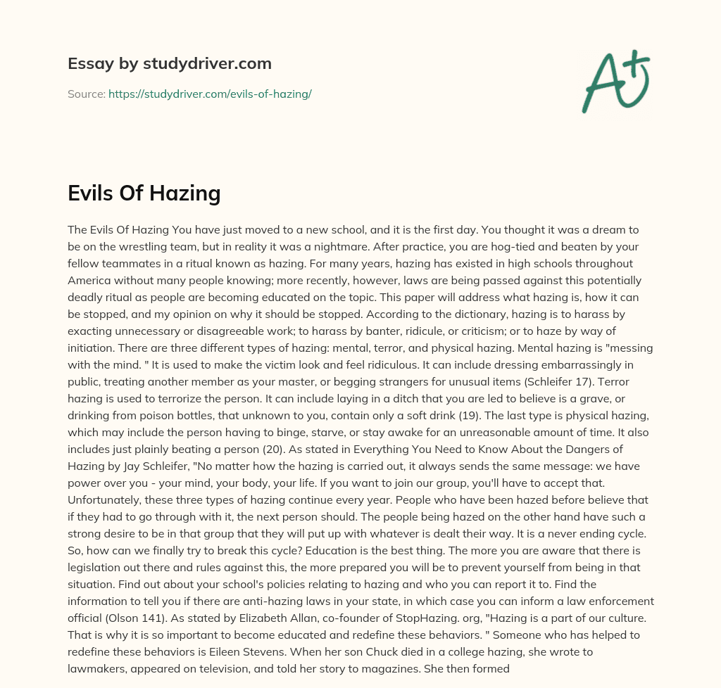 Evils of Hazing essay