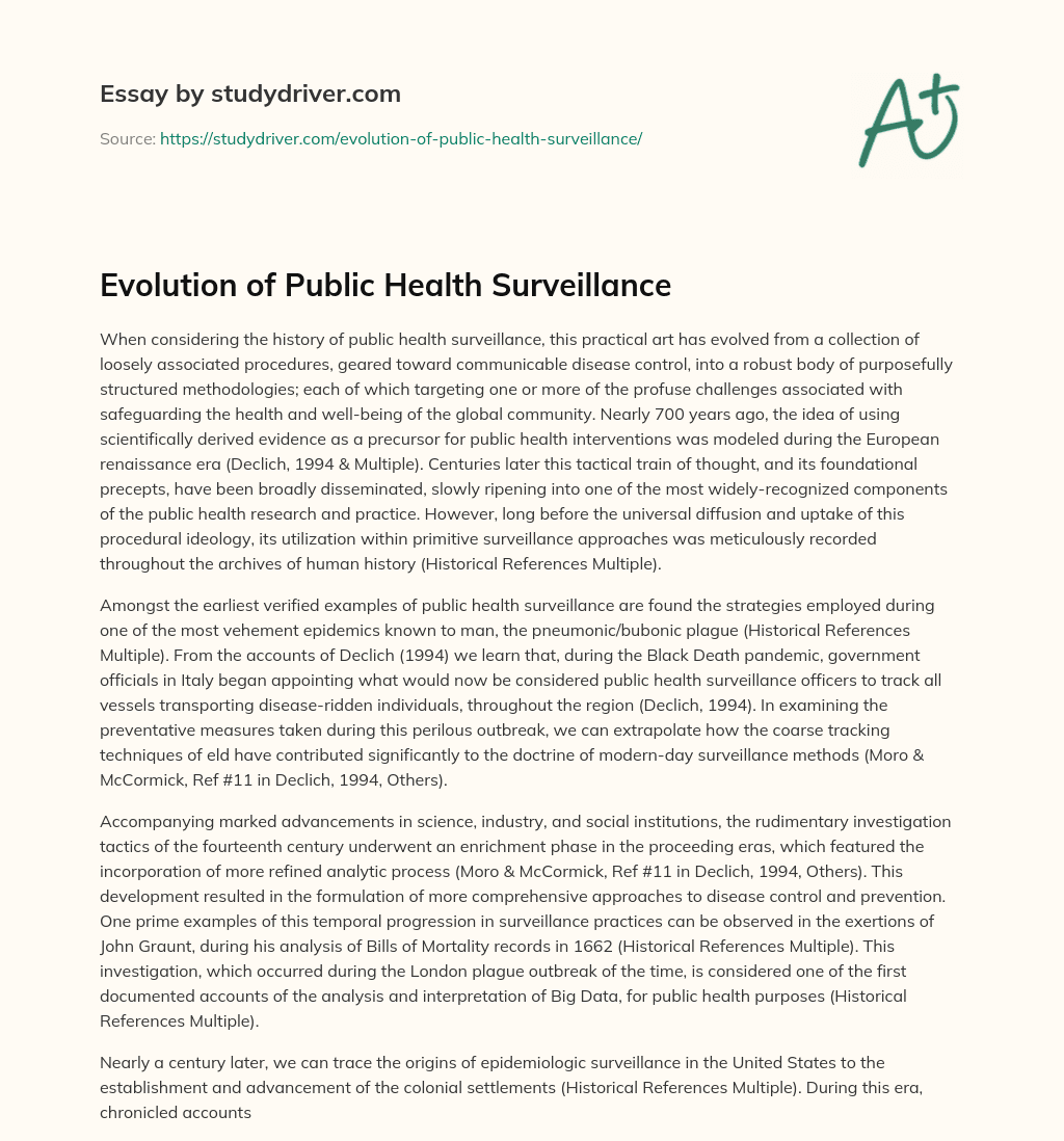 Evolution of Public Health Surveillance essay
